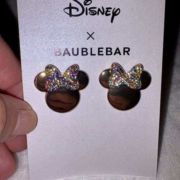 Disney x Baublebar Minnie Mouse Gold Tone & Multi Color Crystal Earrings NEW - Picture 3 of 4